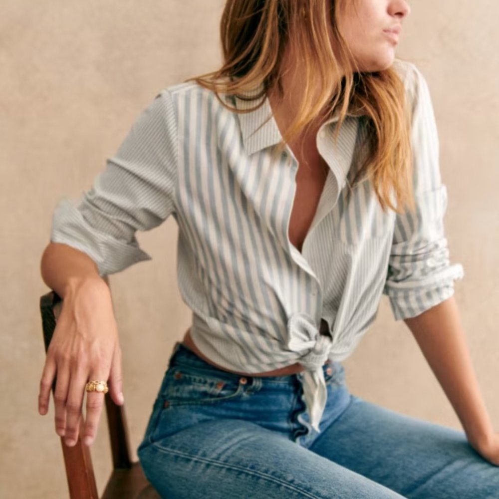 Sezane TOMBOY SHIRT  White & Blue Stripes Sz 6